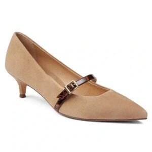 Vionic Minnie Kitten Heels Tan Suede with Tortoise Strap Size 7